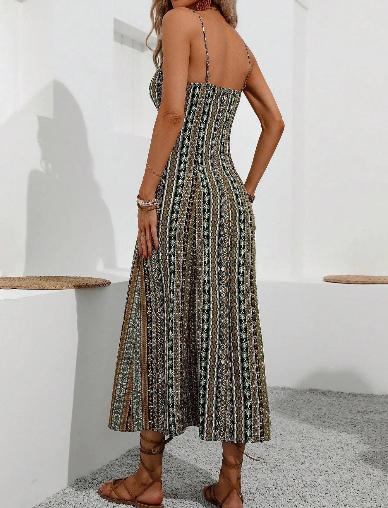 Printed Vacation Slim-Fit Split Cami Dress Super Stylish & Atmospheric Ideal for Daily Shopping Gatherings & Street Looks