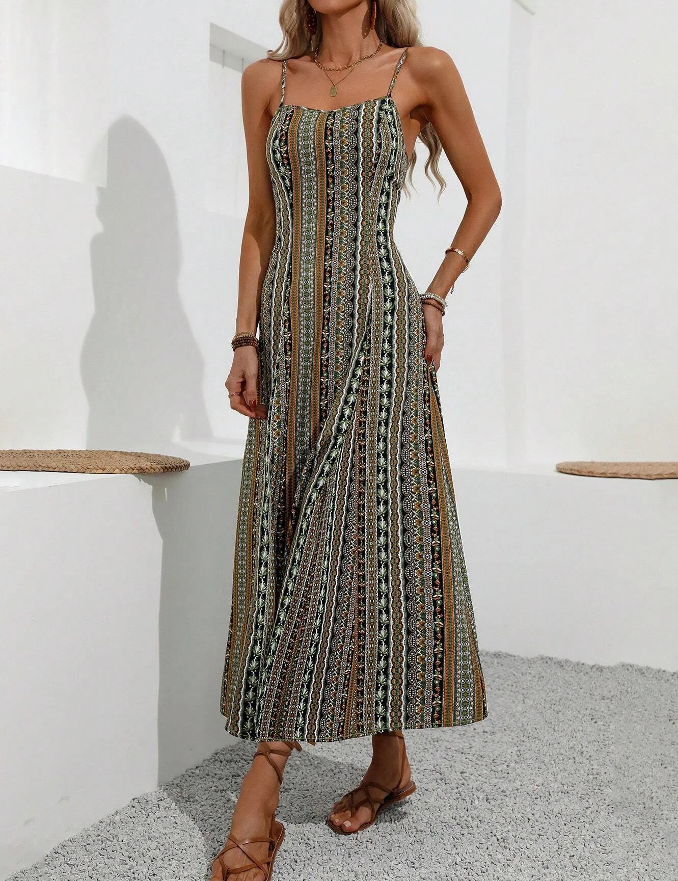 Printed Vacation Slim-Fit Split Cami Dress Super Stylish & Atmospheric Ideal for Daily Shopping Gatherings & Street Looks