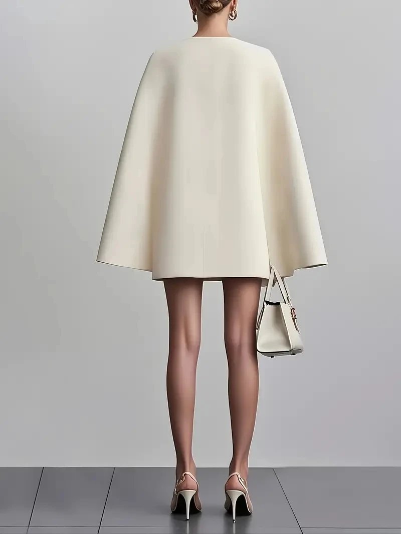 Autumn commuting double-breasted shawl cloak solid colour suit dress women's clothing