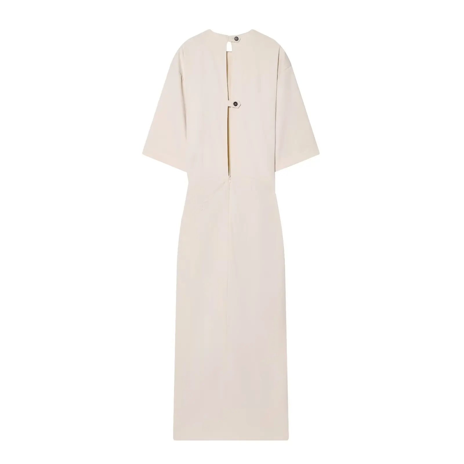 HH Women New Fashion Round Neck Pleated Short Sleeve Waist Dress Women Casual Sexy Side Zipper Button Solid Midi Summer Dress