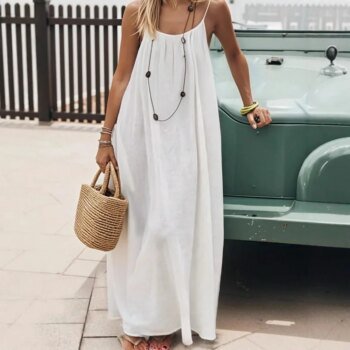 2026 Loose-Fit Spaghetti Strap Dress Women's Casual Homewear Summer Dress Solid-Color Vacation Cool Homewear