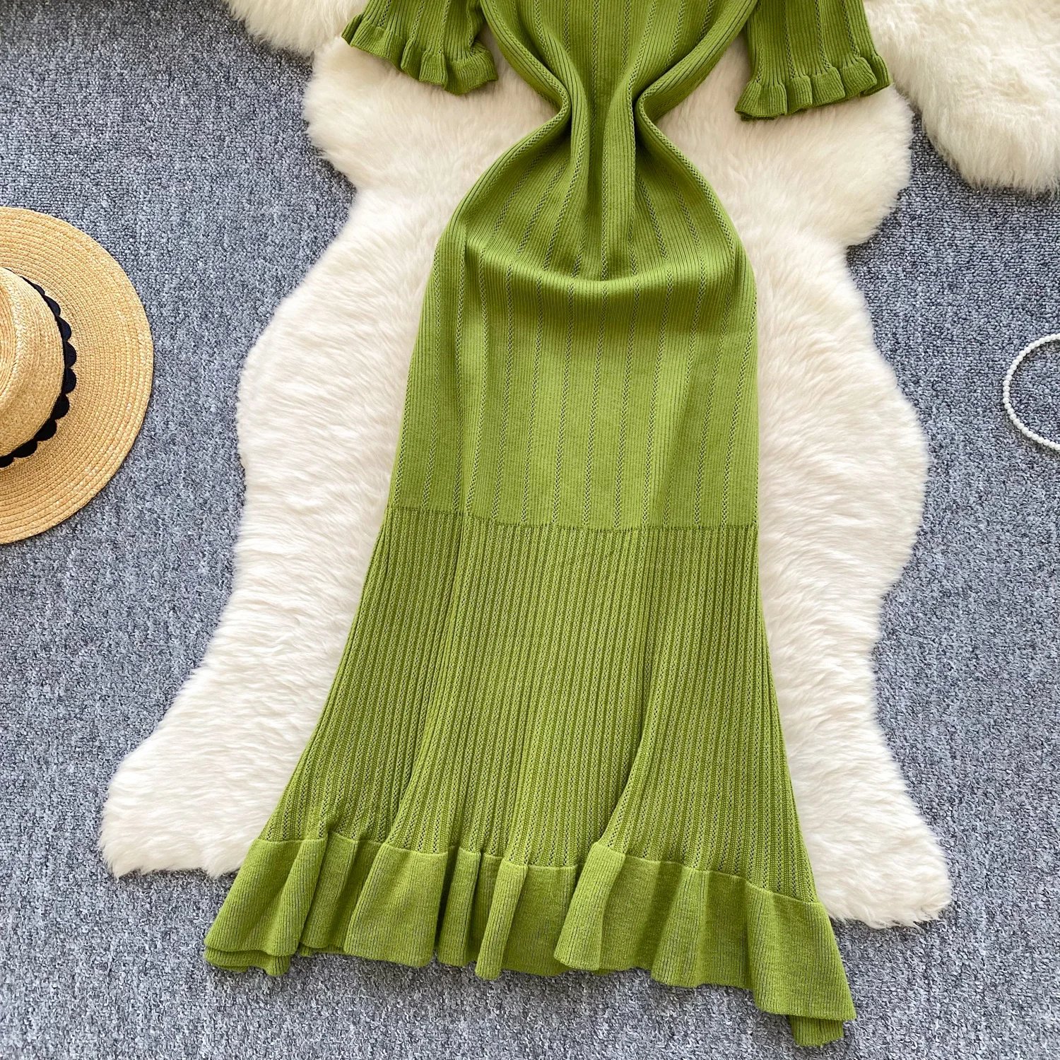SINGREINY Summer OL Knit Dress 2025 Women V Neck Button Design Slim Mermaid Sundress Fashion Elastic Solid Bohemian Long Dress