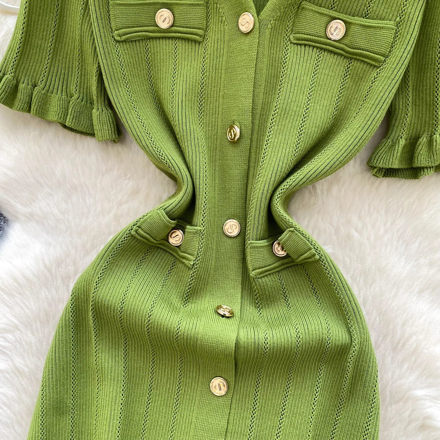 SINGREINY Summer OL Knit Dress 2025 Women V Neck Button Design Slim Mermaid Sundress Fashion Elastic Solid Bohemian Long Dress