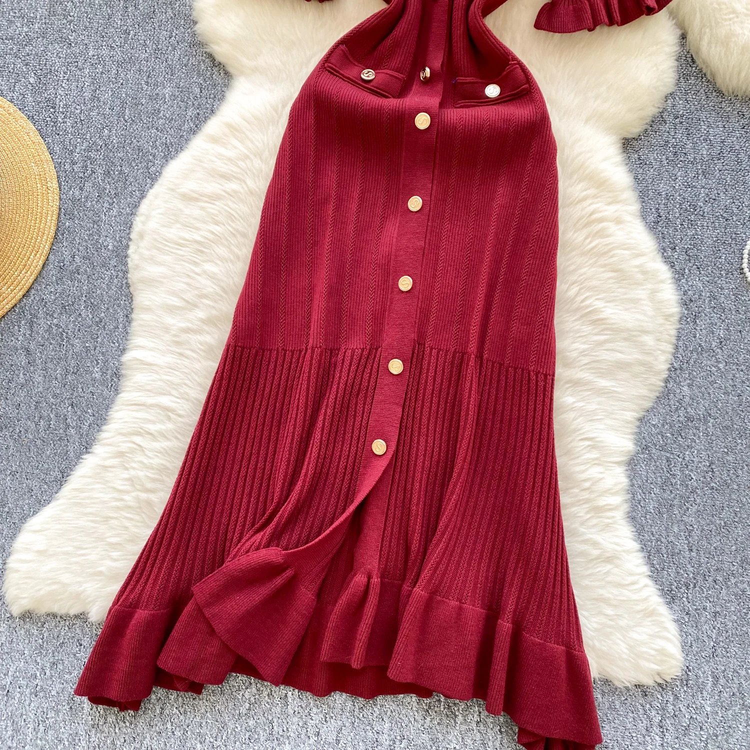 SINGREINY Summer OL Knit Dress 2025 Women V Neck Button Design Slim Mermaid Sundress Fashion Elastic Solid Bohemian Long Dress