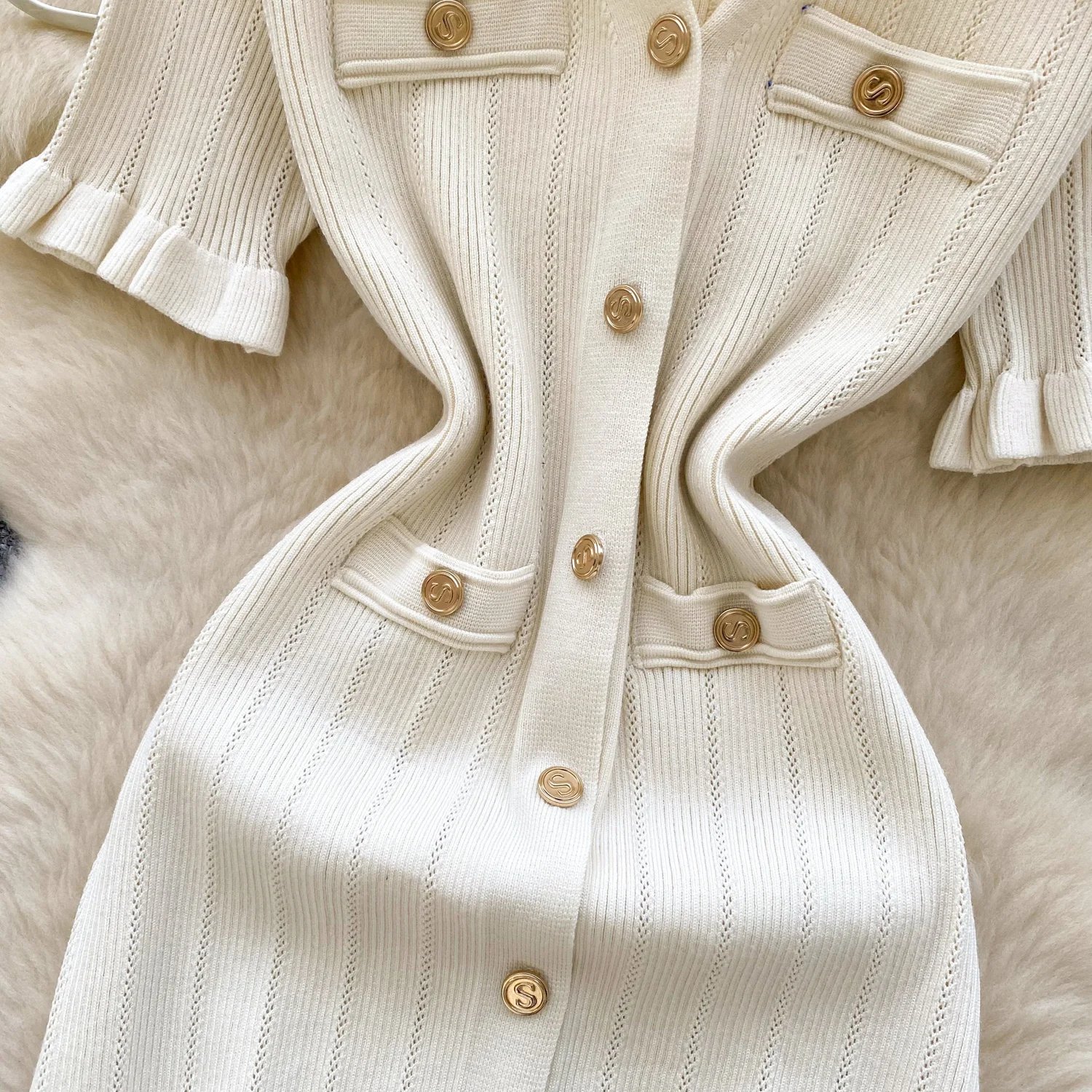 SINGREINY Summer OL Knit Dress 2025 Women V Neck Button Design Slim Mermaid Sundress Fashion Elastic Solid Bohemian Long Dress