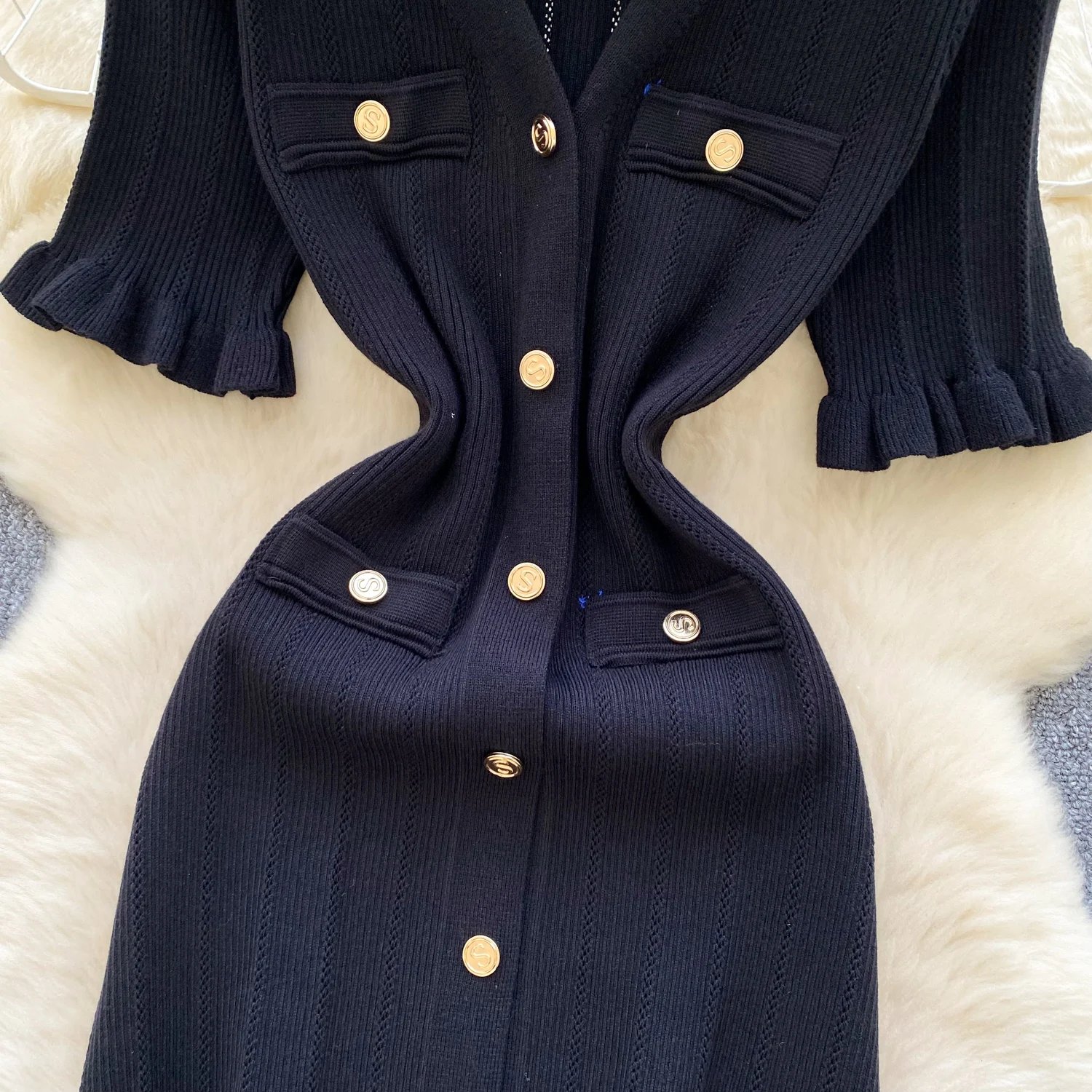 SINGREINY Summer OL Knit Dress 2025 Women V Neck Button Design Slim Mermaid Sundress Fashion Elastic Solid Bohemian Long Dress