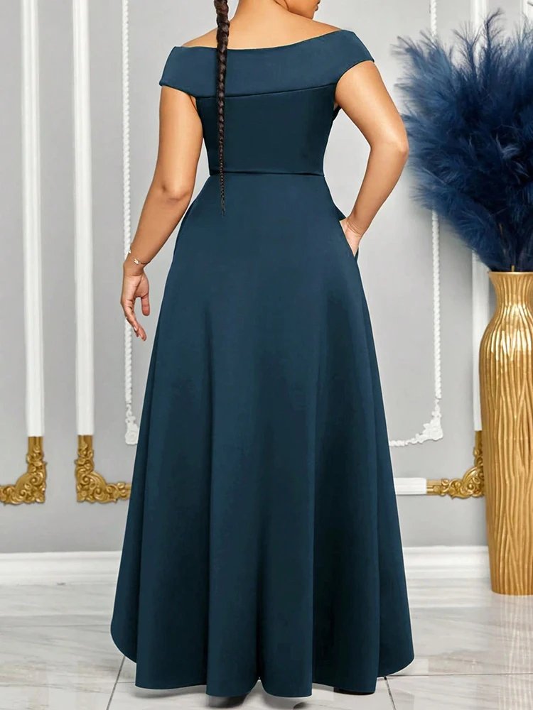 Off Shoulder Evening Dress Women Solid Maxi Long Dresses With Sleeves Wedding Bridesmaid Elegant Party Dresses 2025 Woman