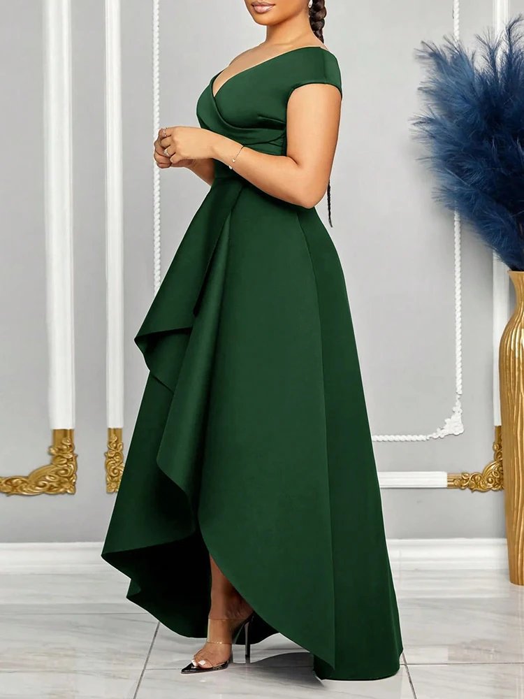 Off Shoulder Evening Dress Women Solid Maxi Long Dresses With Sleeves Wedding Bridesmaid Elegant Party Dresses 2025 Woman