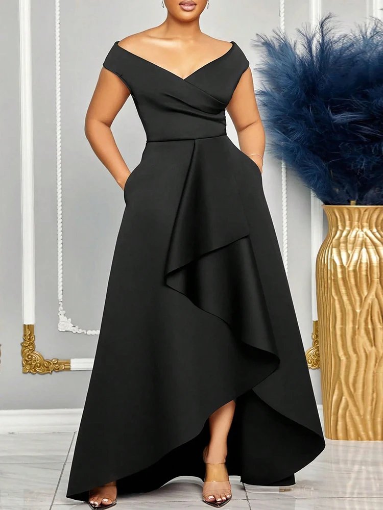 Off Shoulder Evening Dress Women Solid Maxi Long Dresses With Sleeves Wedding Bridesmaid Elegant Party Dresses 2025 Woman