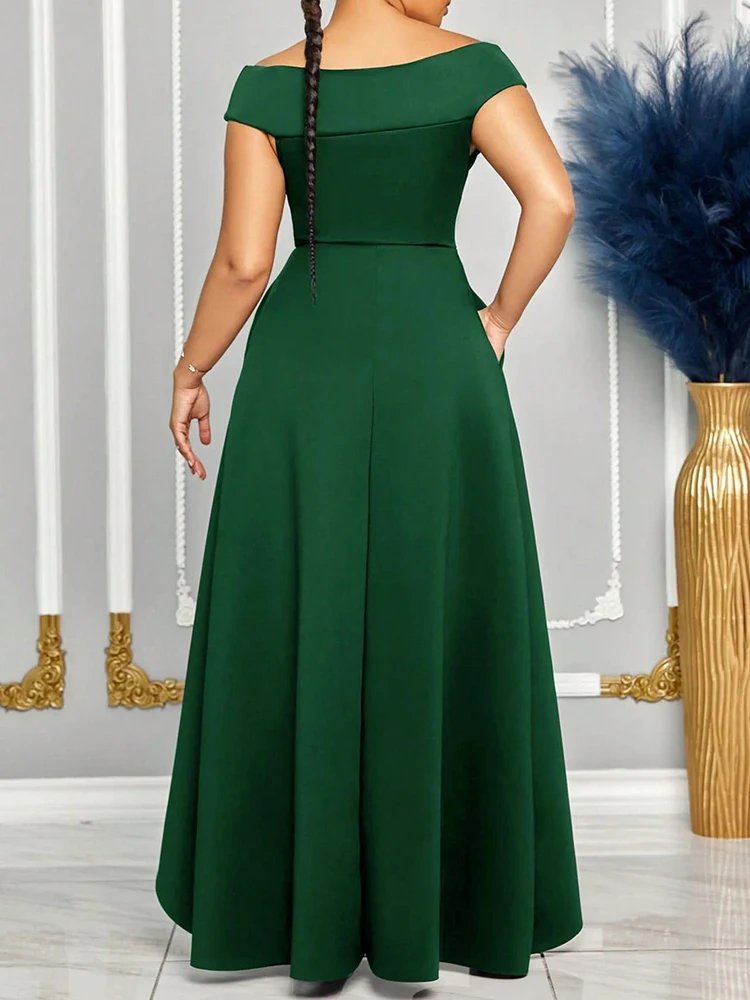 Off Shoulder Evening Dress Women Solid Maxi Long Dresses With Sleeves Wedding Bridesmaid Elegant Party Dresses 2025 Woman