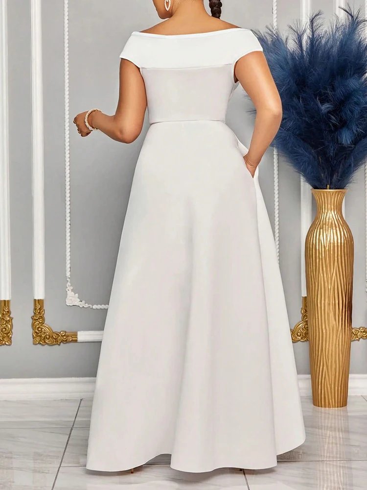 Off Shoulder Evening Dress Women Solid Maxi Long Dresses With Sleeves Wedding Bridesmaid Elegant Party Dresses 2025 Woman