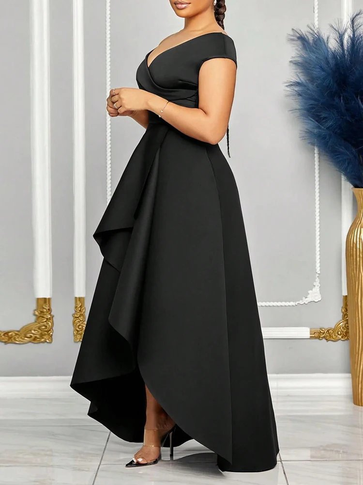 Off Shoulder Evening Dress Women Solid Maxi Long Dresses With Sleeves Wedding Bridesmaid Elegant Party Dresses 2025 Woman