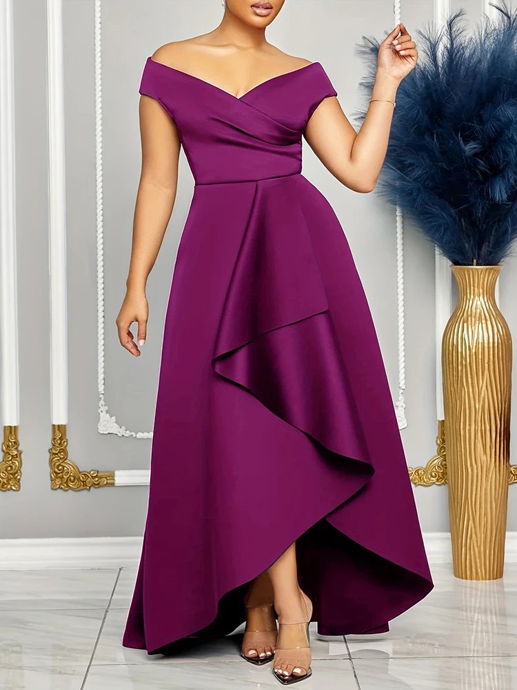 Off Shoulder Evening Dress Women Solid Maxi Long Dresses With Sleeves Wedding Bridesmaid Elegant Party Dresses 2025 Woman