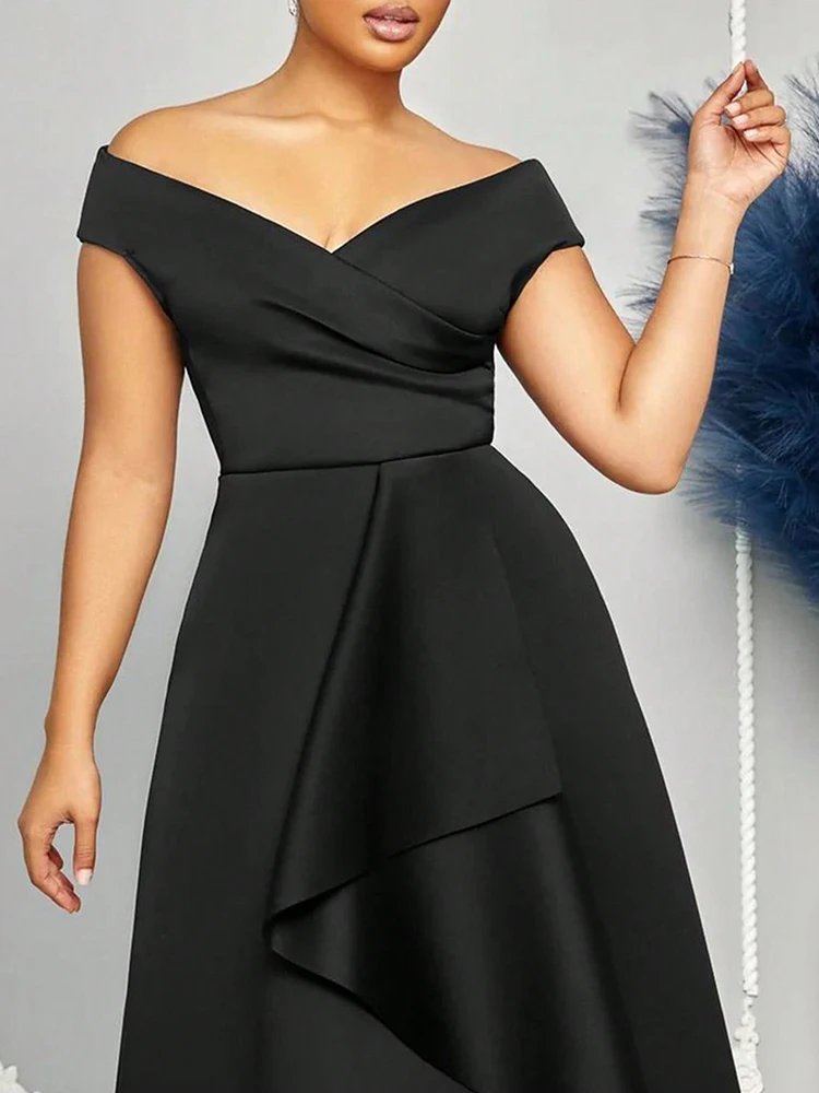 Off Shoulder Evening Dress Women Solid Maxi Long Dresses With Sleeves Wedding Bridesmaid Elegant Party Dresses 2025 Woman