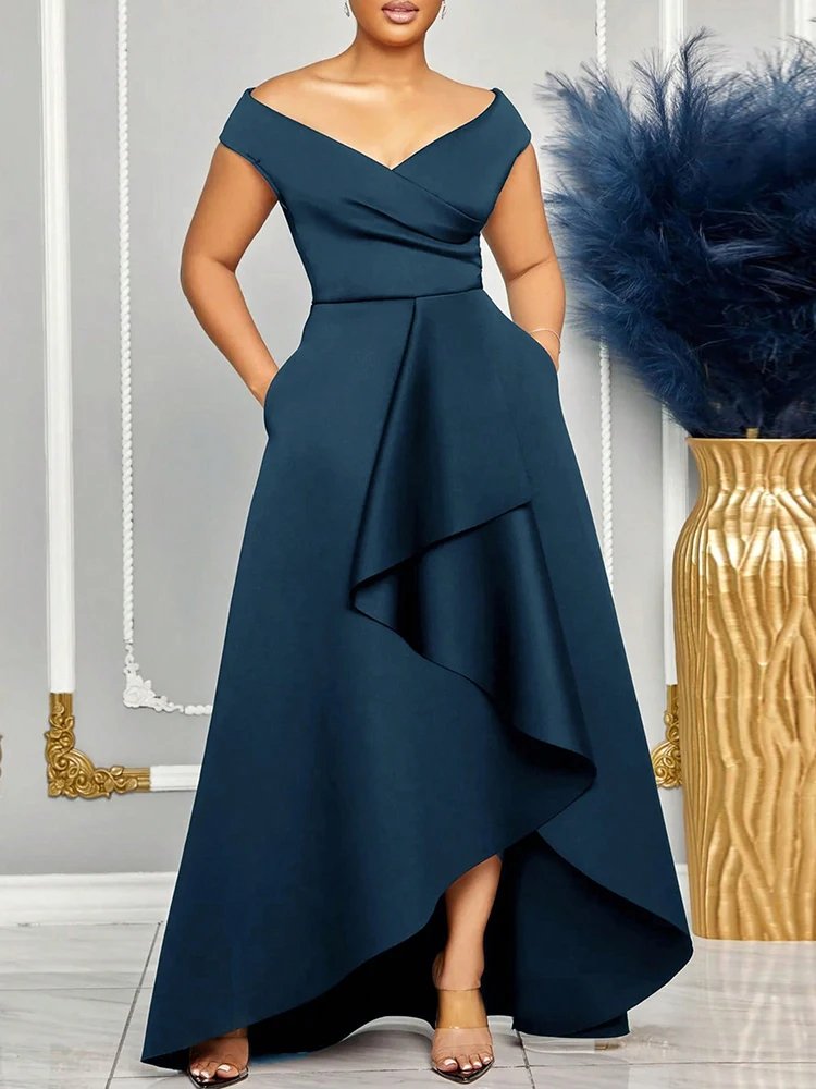 Off Shoulder Evening Dress Women Solid Maxi Long Dresses With Sleeves Wedding Bridesmaid Elegant Party Dresses 2025 Woman