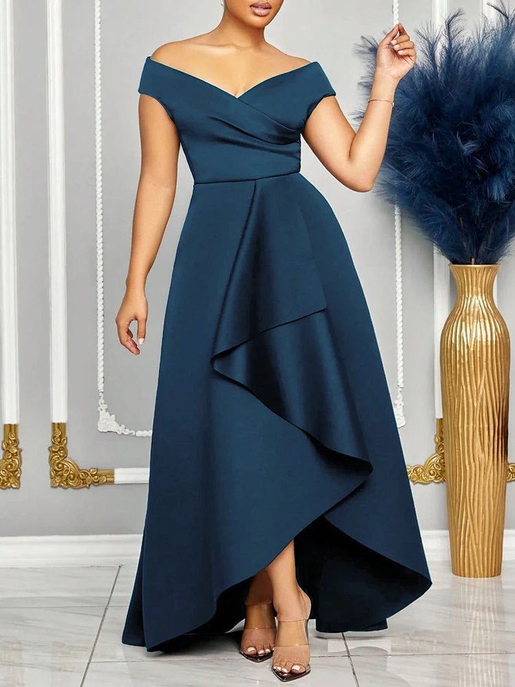 Off Shoulder Evening Dress Women Solid Maxi Long Dresses With Sleeves Wedding Bridesmaid Elegant Party Dresses 2025 Woman