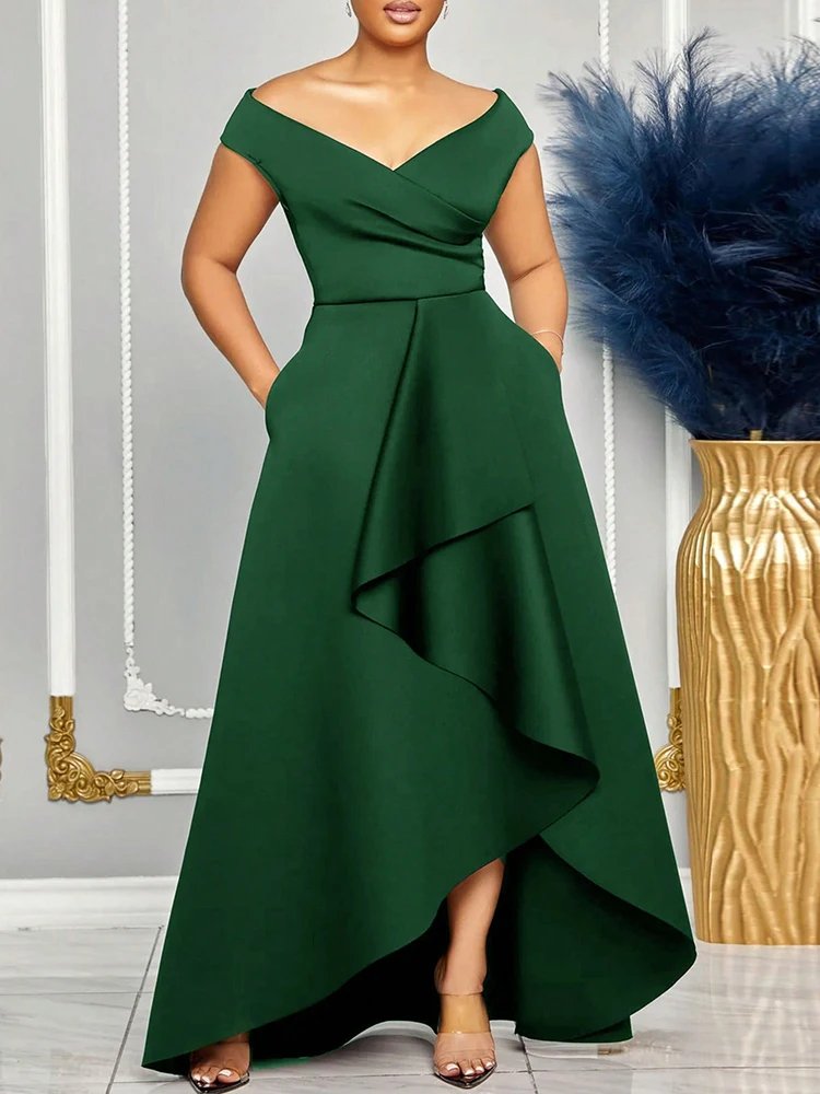 Off Shoulder Evening Dress Women Solid Maxi Long Dresses With Sleeves Wedding Bridesmaid Elegant Party Dresses 2025 Woman