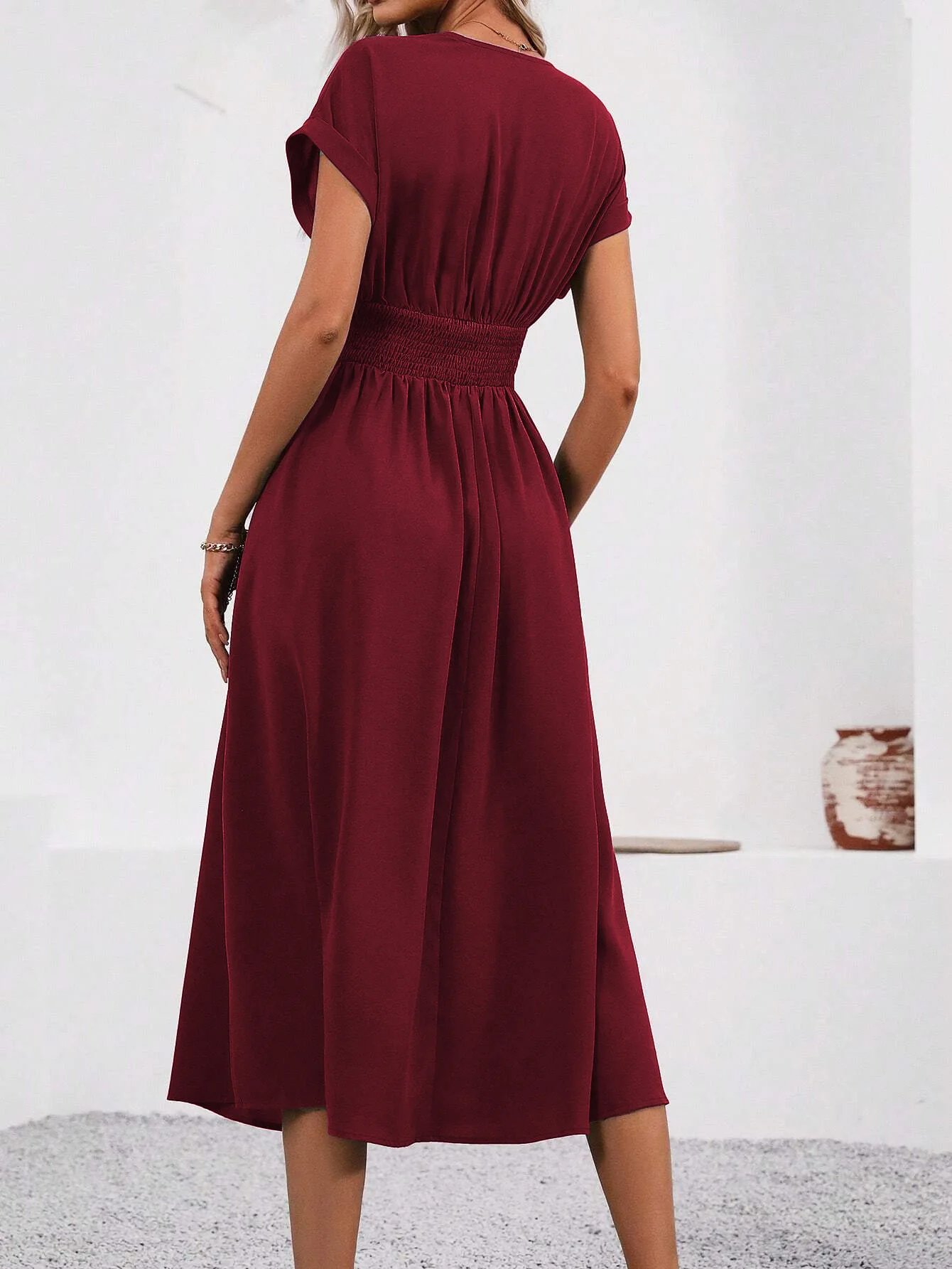 Dresses 2025 Woman Summer Solid-Color V-Neck Batwing-Sleeve Pleated Long Elegant Dress Woman Clothing Tops Skirts Y2k Clothes