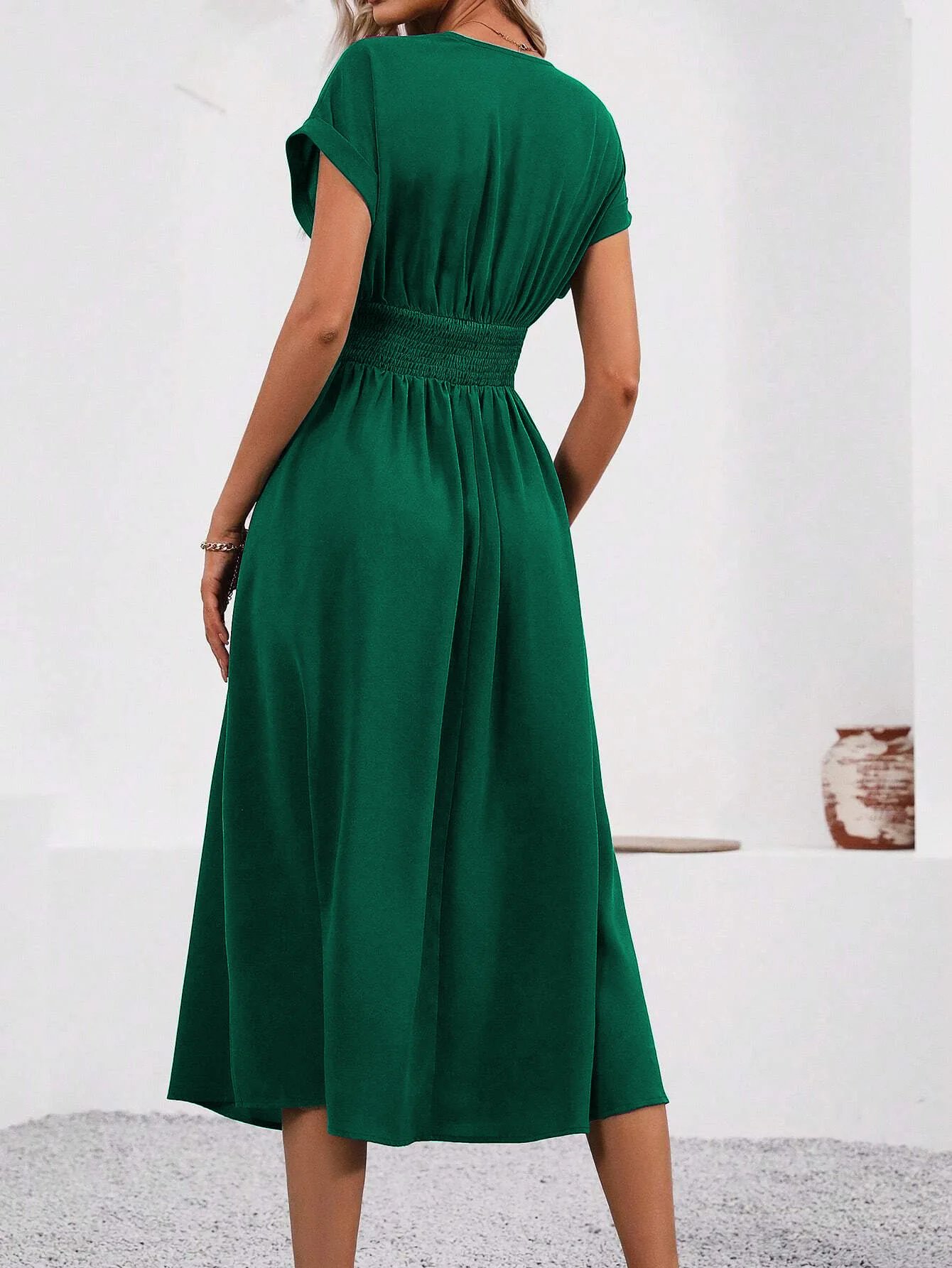 Dresses 2025 Woman Summer Solid-Color V-Neck Batwing-Sleeve Pleated Long Elegant Dress Woman Clothing Tops Skirts Y2k Clothes