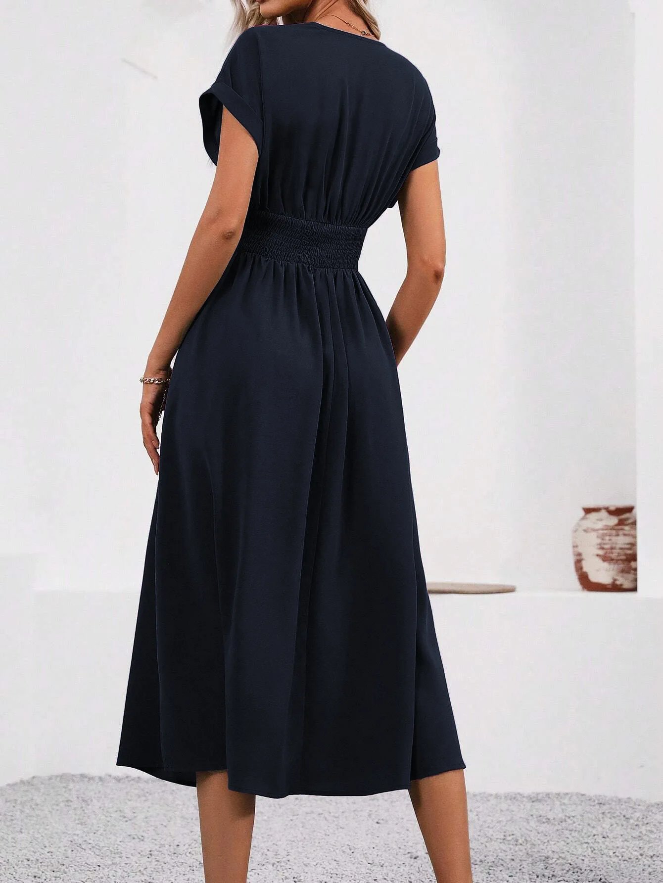 Dresses 2025 Woman Summer Solid-Color V-Neck Batwing-Sleeve Pleated Long Elegant Dress Woman Clothing Tops Skirts Y2k Clothes